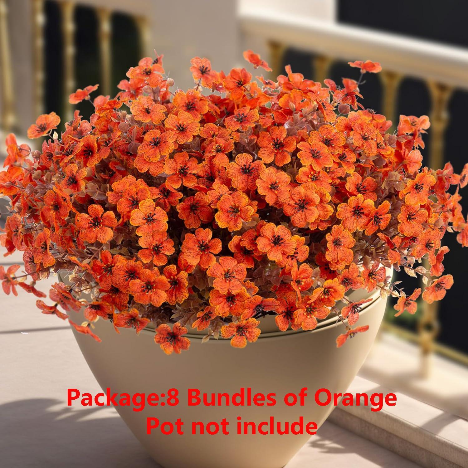 8 packs Artificial Flowers for Outdoor Decoration, Artificial Potted Flower, Faux Daisy Flowers for Fall Decor,Realistic Eucalyptus Leaves Silk Mums Fake Plants for Garden Pot,Front Porch,Courtyard,Patio,Lawn