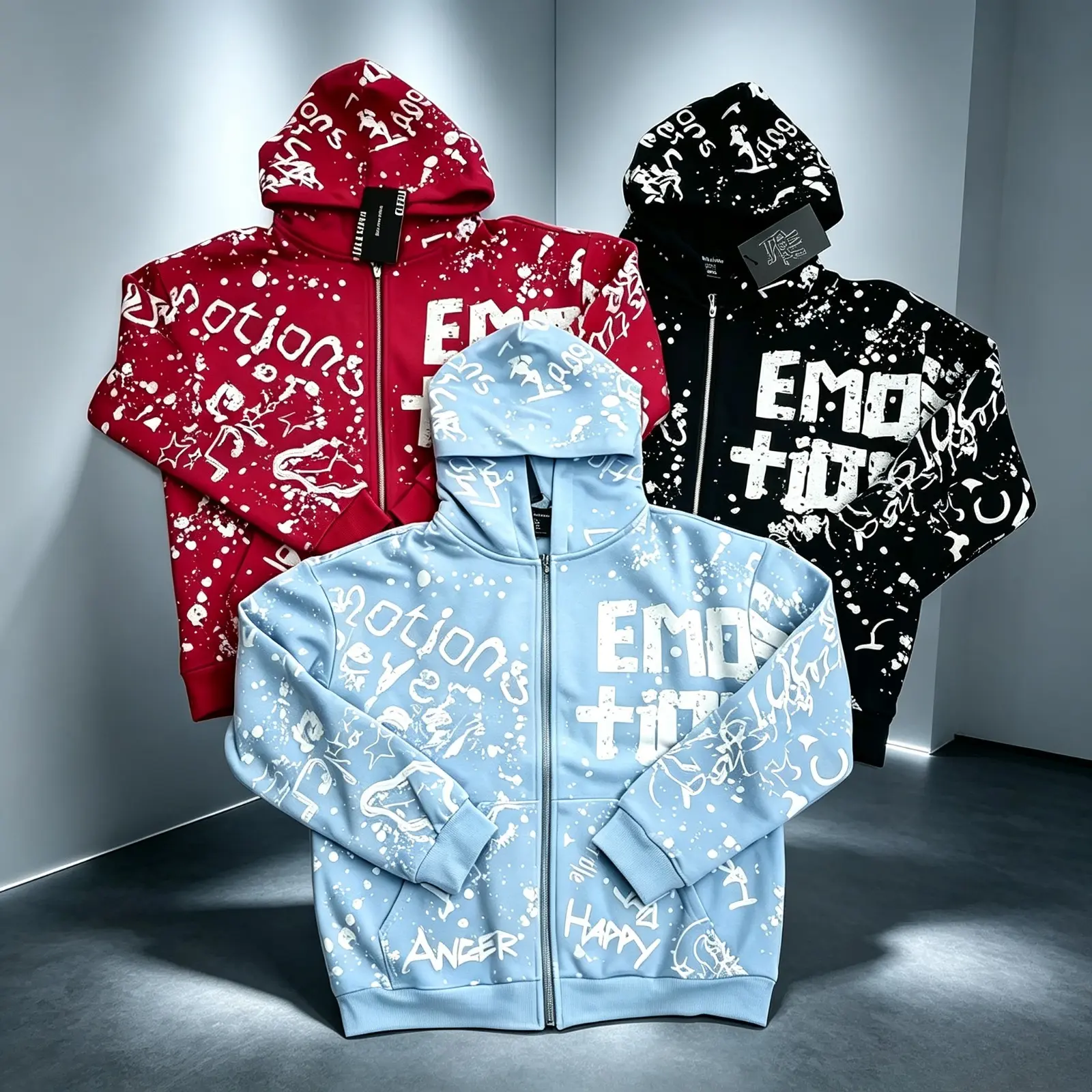 MIXED EMOTION 100% Cotton Certified Graffiti Zip Up Hoodie, Paint Splatter Y2K Streetwear Jacket, Vintage Washed Graphic Hooded Sweatshirt, Unisex Standard Fit Casual Hip Hop Urban Top, Trendy Fall Winter Outfit