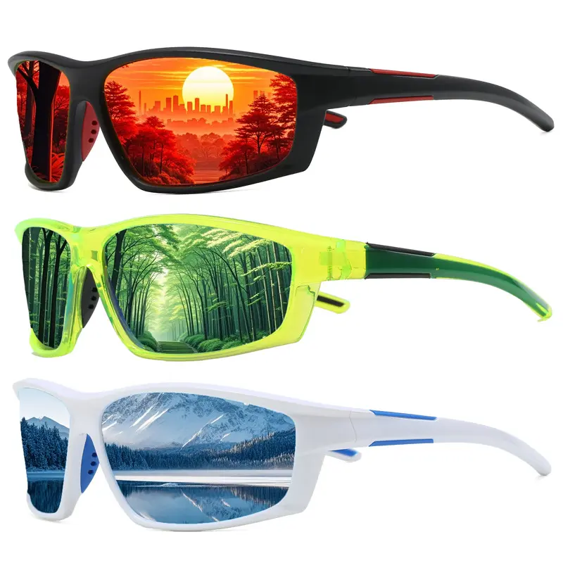 Unisex 3-Pack Wind-Resistant Polarized Lens Sports Sunglasses with Dual-Injection Frame, Multipurpose Protective Eyewear for Biking/Running, Outdoor Activities