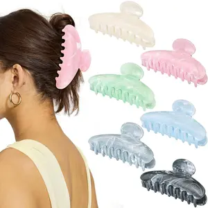 Pastel Marble Hair Claw Clips, 6-Pack Large Acrylic Jaw Clips with Strong Hold for Thick, Curly, and Long Hair, Claw Clip, Hair Clips