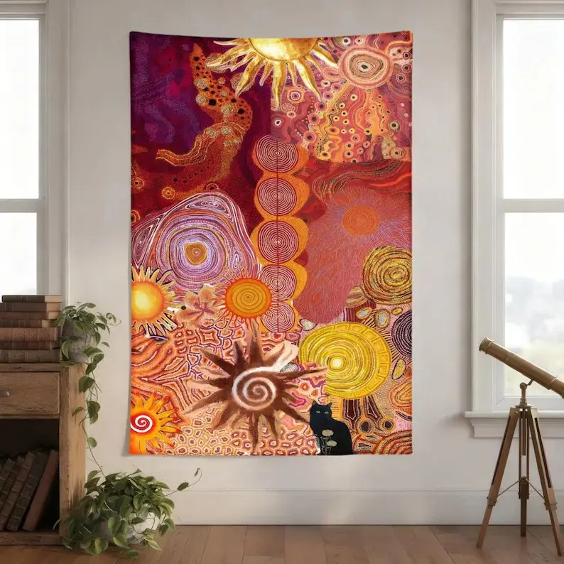 Abstract Cosmic Tapestry, Boho Energy Pattern Wall Hanging, Psychedelic Art Decor, Spiritual Room Decor, Unique Aesthetic Wall Art