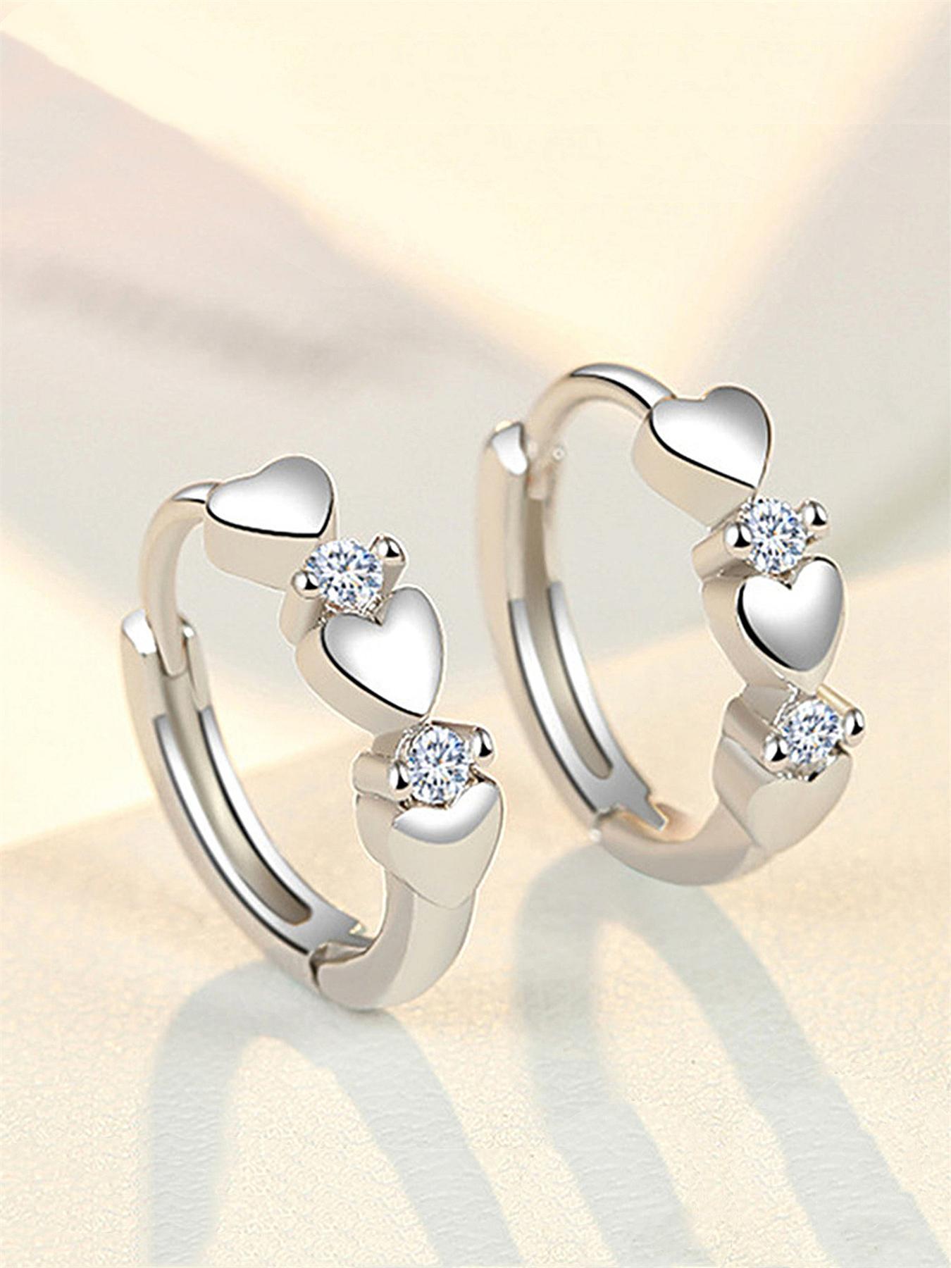 Cute Rhinestone Decorated Heart Shaped Earrings, 2pcs Elegant Fashion Hoop Earrings, Anniversary Wedding Party Jewelry Gifts for Women