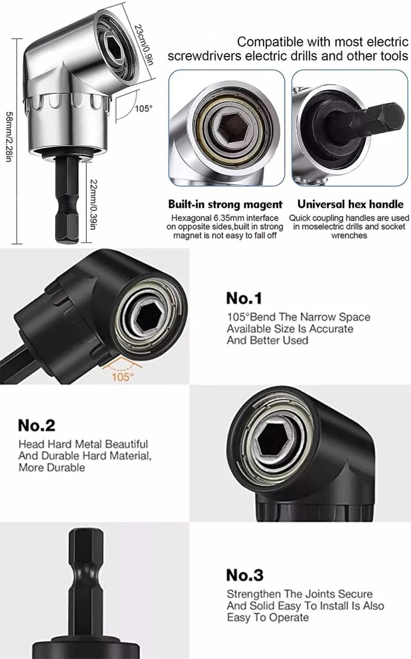 105Degrees 1/4" Hex Shank Magnetic Adapter Bending Drills Size:3PCS