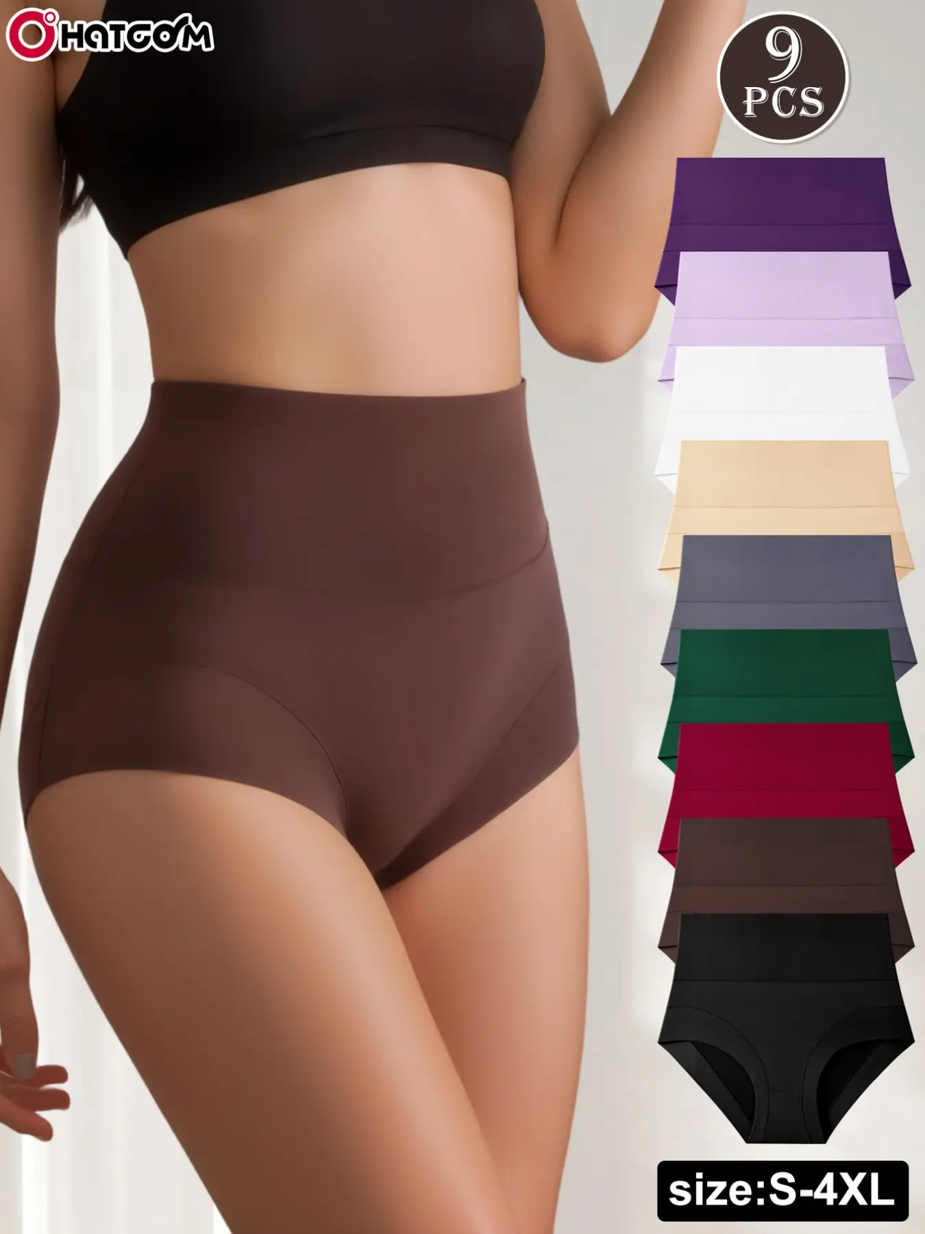 Hotcom Women's High-Waisted Compression Panties Set, 9 Pcs Full Coverage, Comfortable Stretch, Ideal for Gym/everyday/yoga, Postpartum Friendly