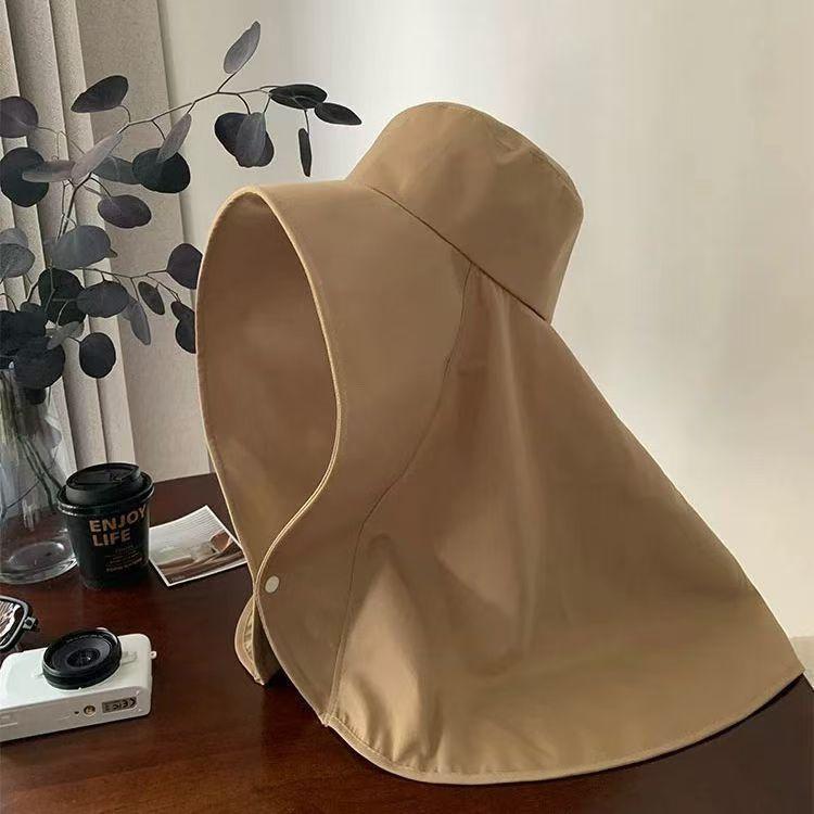 Full face sun protection large brim shawl sun hat neck protection integrated UV protection bucket hat show ponytail