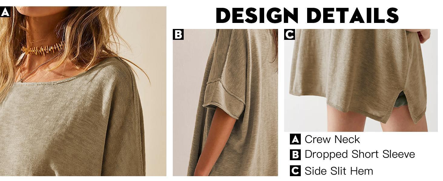 Imily Bela Women's Oversized T Shirts Casual Summer Crew Neck Loose Dropped Short Sleeve Side Slit Hem Blouse Tunic Tops