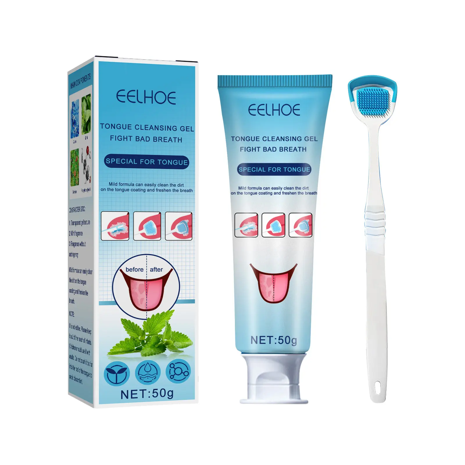 Tongue Coating Removal Gel – Targets Odor at the Source, Gentle on Tongue, Comes with Scraper Brush for All-Day Freshness