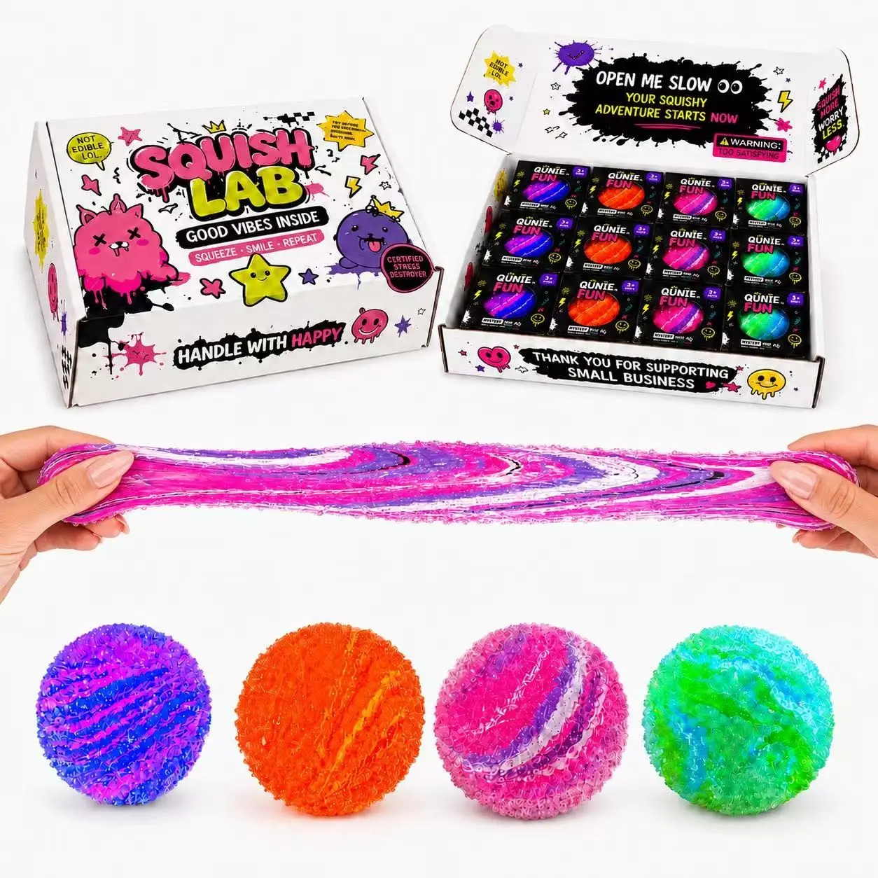 Mystery Soft Stress Balls Gift Box, 12 Stretchable Stress Relief Toys, Sensory Stimulation Kit for Kids, Party Favor, Pressure Relief Gift, Stress Ball Fidgets