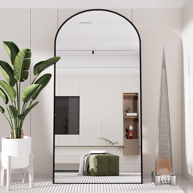 Arched 71"x26" Full Length Mirror Full Body Floor Mirror Standing Hanging or Leaning Wall, Arch Wall Mirror with Stand Aluminum Alloy Thin Frame for Bedroom Cloakroom,Black 71"x26" Arched Full-Length Mirror with Explosion-Proof HD Glass