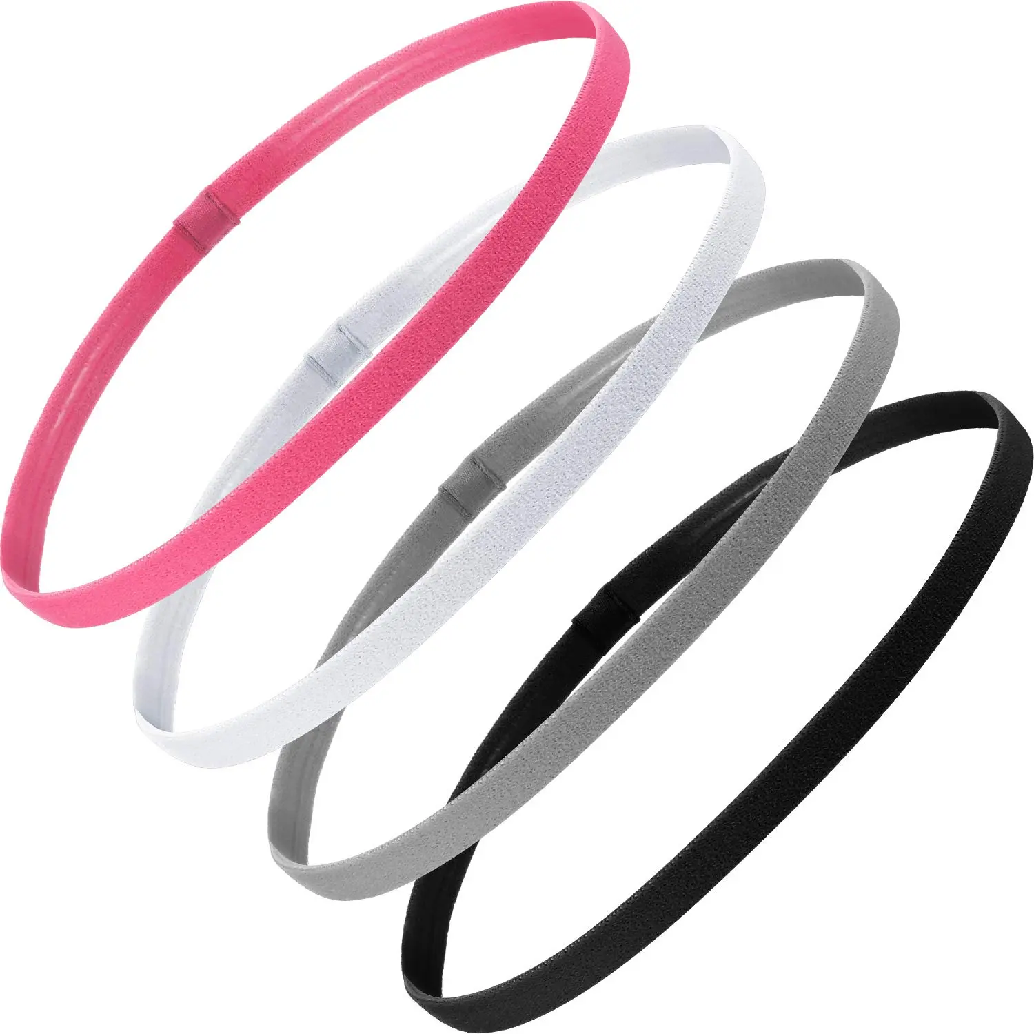 Women's Simple Minimalist 4-Piece Thick Elastic Sport Headbands - Non-Slip, Solid Colors (Black, Pink, White, Gray) for Athletic Use, Ages 4+