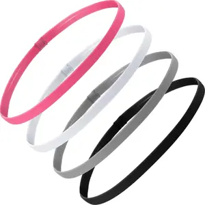 4 Pieces Thick Non-Slip Elastic Sport Men Thin Headbands Football Hair Headbands for Women(Black, Pink, White, Gray)