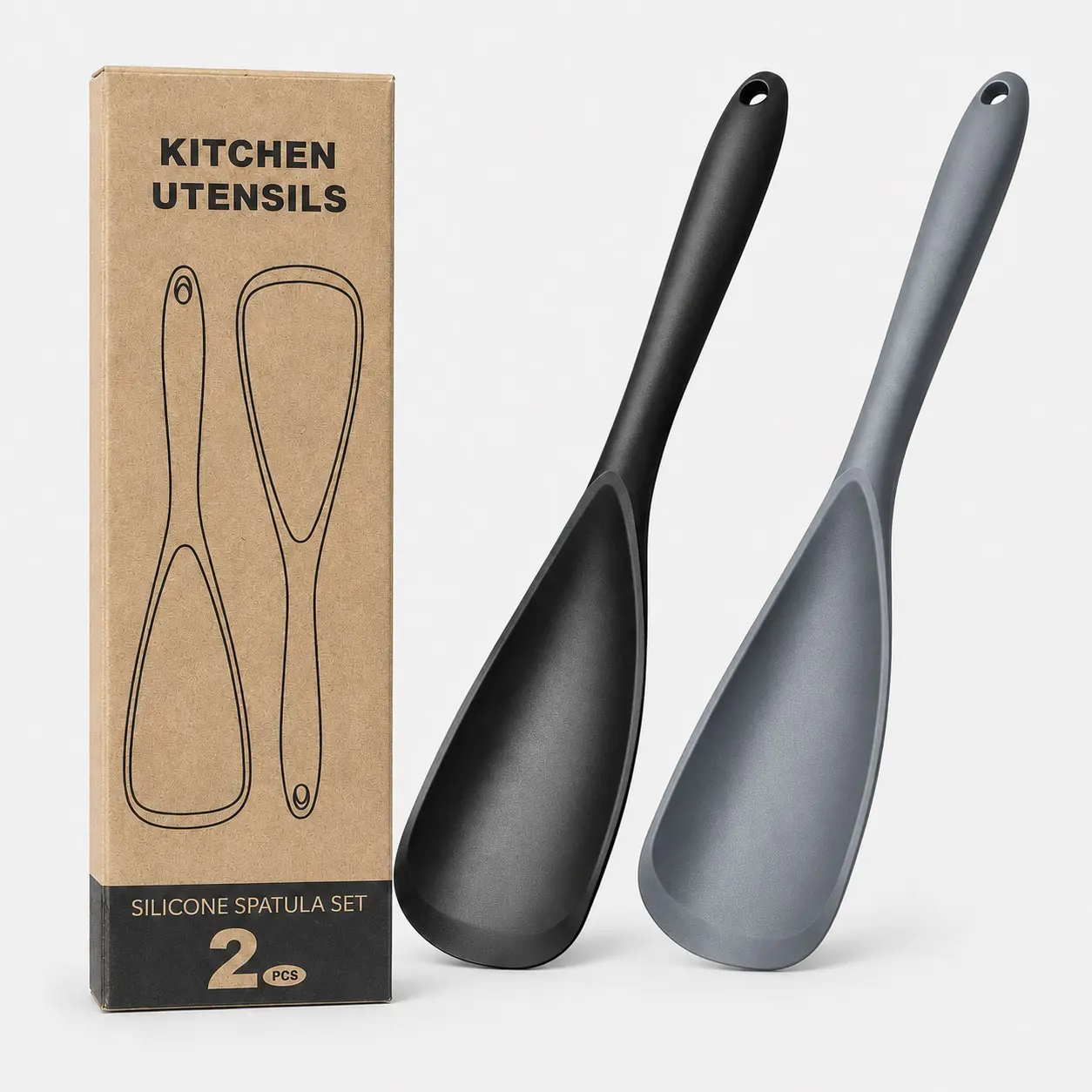 2 PACK Silicone Cooking Spatula & Spoon for Nonstick Cookware, Multifunction Spoonula for Baking, Cooking, Serving, Mixing, Stirring, Scoop, Scrape - One-Piece Formed, Sturdy BPA-Free, Dishwasher Safe