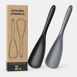 2 PACK Silicone Cooking Spatula & Spoon for Nonstick Cookware, Multifunction Spoonula for Baking, Cooking, Serving, Mixing, Stirring, Scoop, Scrape - One-Piece Formed, Sturdy BPA-Free, Dishwasher Safe