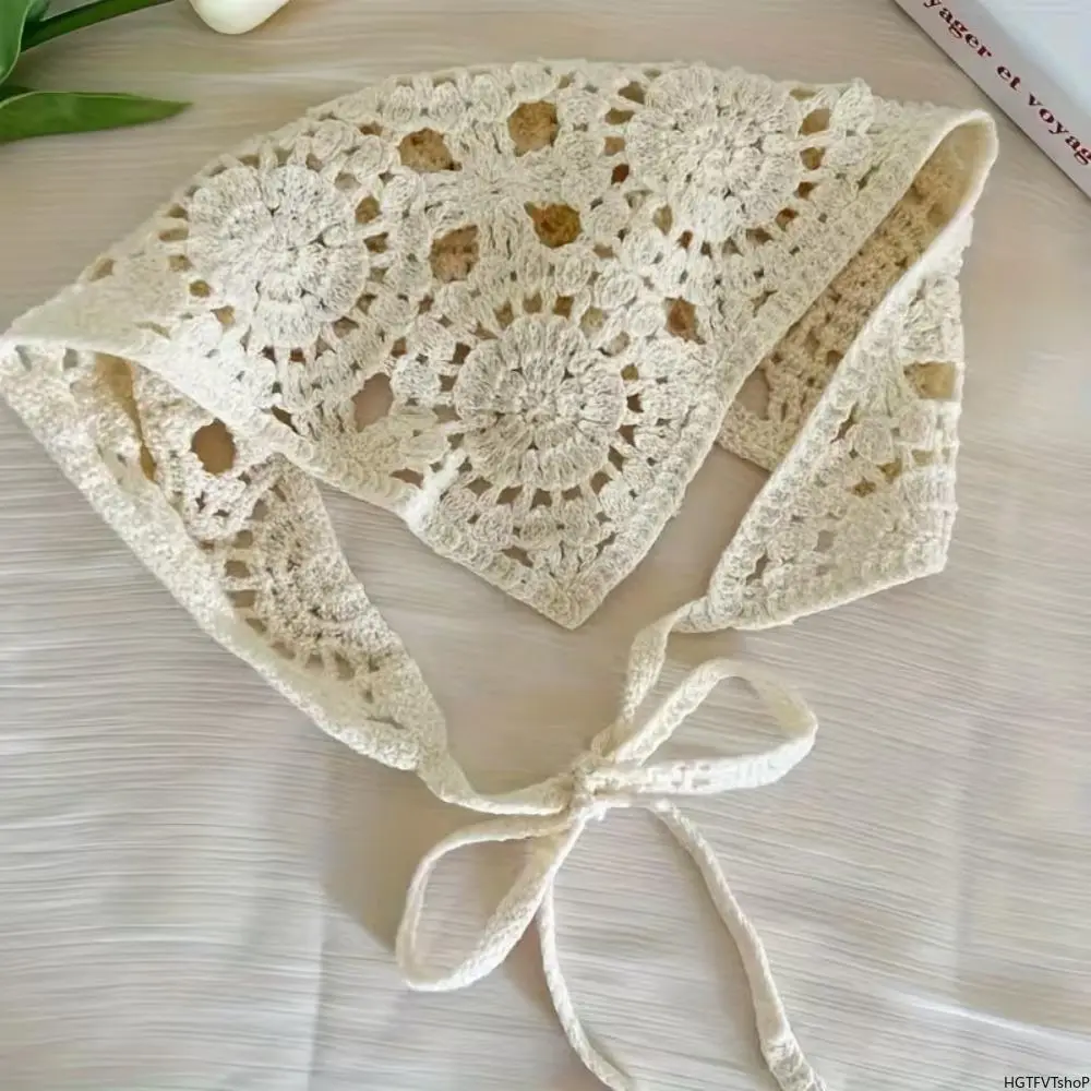 Women's Handmade Crochet Bohemian Triangle Headscarf - Natural Linen-Cotton Blend Yarn, Adjustable Wrap, Everyday Beach Bag Accessory for Bohemian Style Lovers (City Commute, Vacation Use)