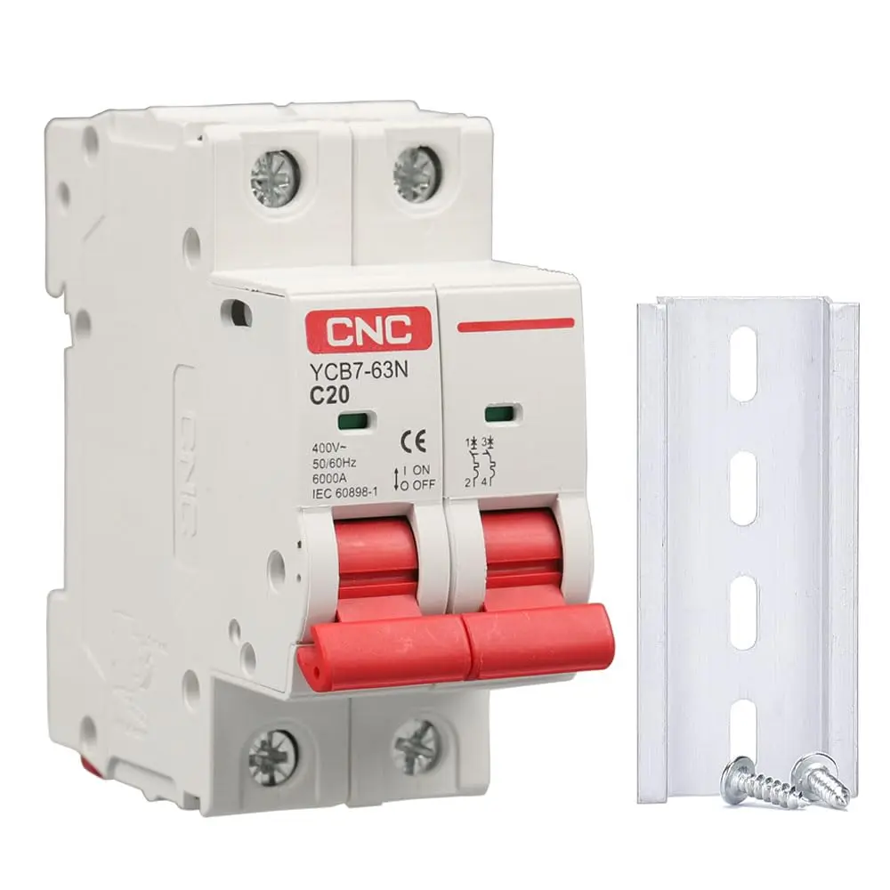 AC Miniature Circuit Breaker, 16 Amp 400V 2 Pole DIN Rail Mount Circuit Breaker, Thermal Magnetic Trip, AC Disconnect Switch MCB (16Amp)