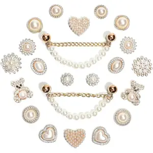 SOGLLQAM Bling Rhinestone & Pearl Shoe Charms Set, Luxury Letter and Chain Style Decorative DIY Shoe Accessories for Women and Girls, Party Outfit and Fashion Styling Footwear gift