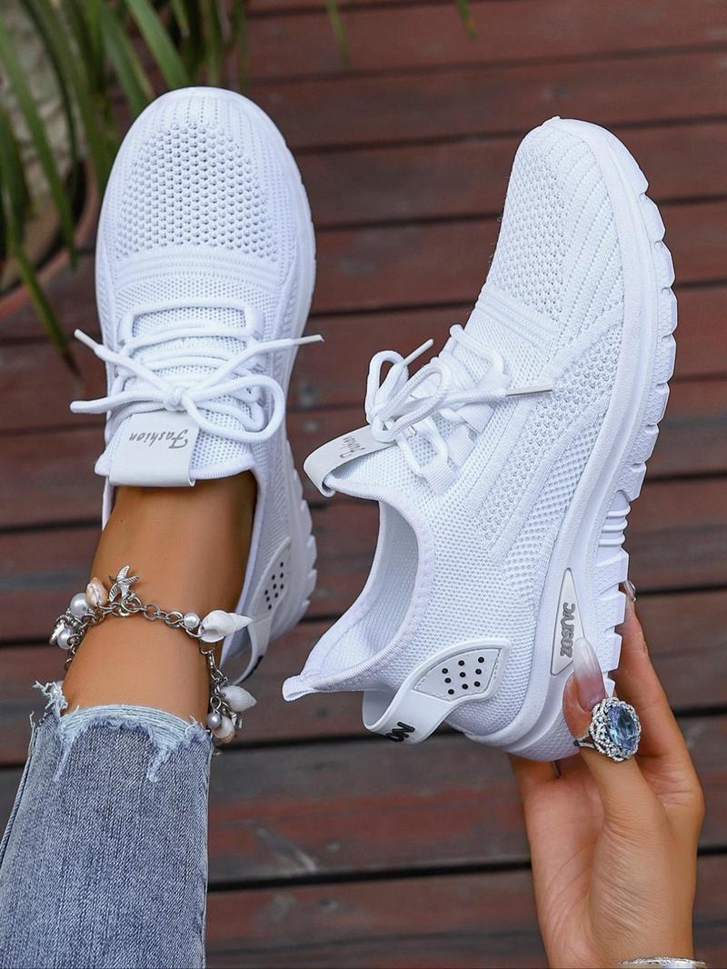 Women's Fashionable Mesh Breathable Sneakers, Casual  Comfortable Non-slip Lace Up  Low Top Sports Running Shoes, All-match Basic Shoes for Daily Wear, Knitted Running Shoes