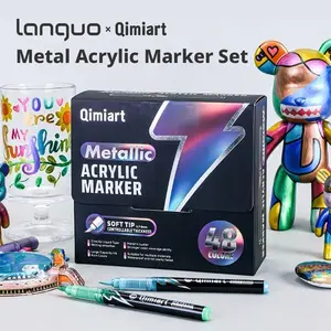 Languo Qimiart 48 Metallic Acrylic Paint Markers, Soft Controllable Tip, Rich Shimmer Ink, Waterproof, Ideal for DIY Art Projects