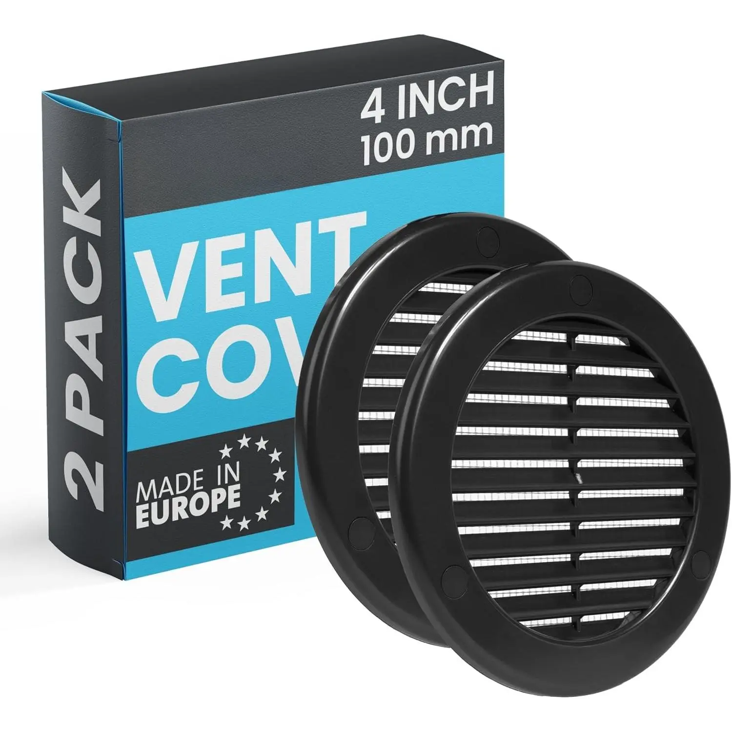 4 Inch (Opening) Black Round Air Vent Cover - Pack of 2 Plastic  Air  Vent - AC Cover with Nylon Mesh Screen - Wall, Ceiling HVAC Return Air Register - Modern Soffit Vents