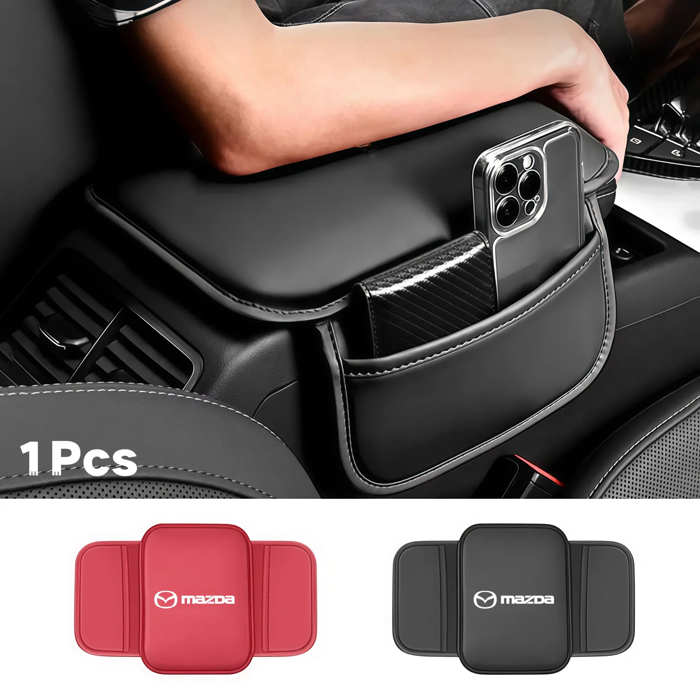 1pcs Car Leather Armrest Box, Heighten Protective Pad, Arm Rest Cushion for Mazda Models, Universal Fit, Interior Decoration Accessory