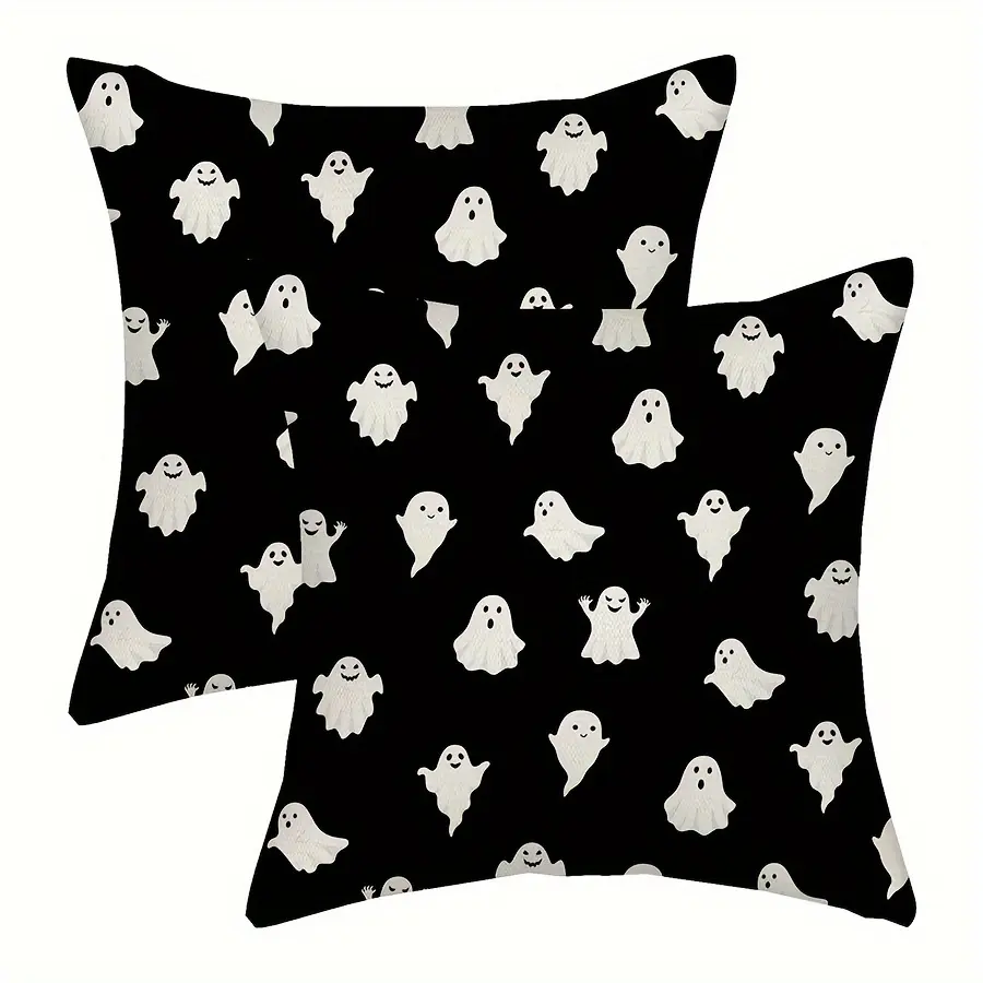 Set of 2 Funny Black and White Patterned Breathable Linen Pillowcases, Machine Washable, Zipper Closure, Heat-Dissipating, All-Season, Suitable for Home & Car Use, Set Of Two