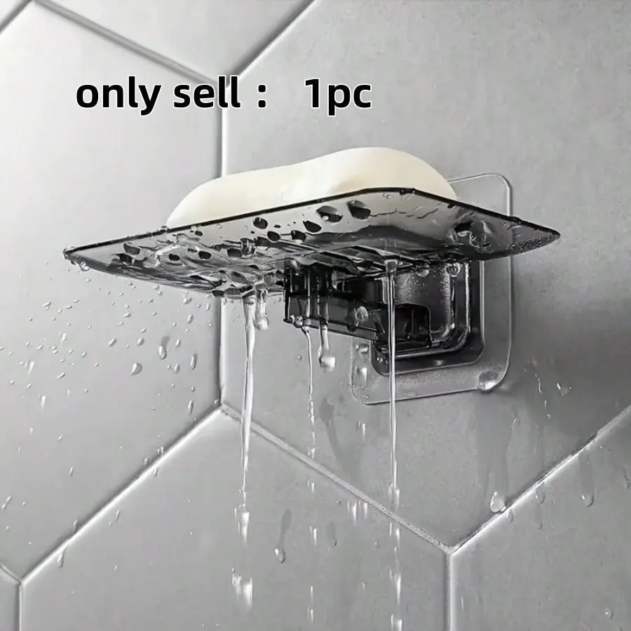 Stylish Rectangular Crystal Clear Wall-Mounted Soap Dish, Seamless Installation, No Drilling, Drainage Design, Ideal for Bathroom Organization, Self Draining Soap Dish, Soap Dish With Drainage