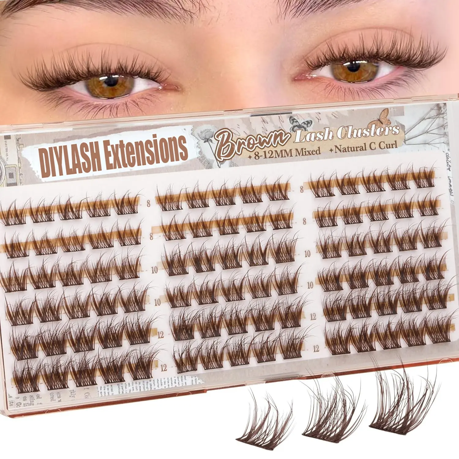 108 Pcs Short Deep Cluster False Eyelashes, Natural Look, 8-12mm, Lud Curl, Wispy Fake Eyelash Strips, Volume & Fullness, DIY Lash Clusters