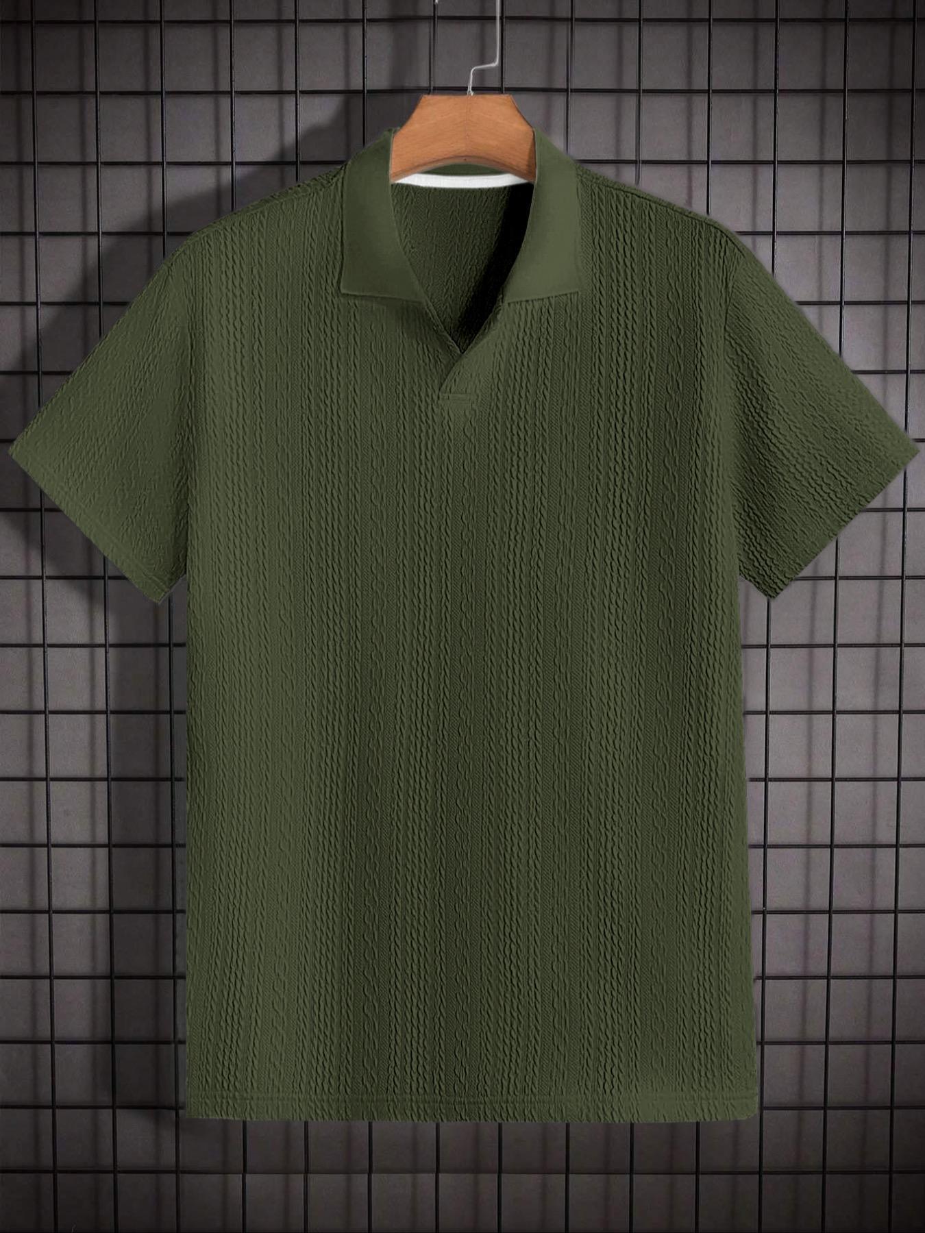 Men's Solid Jacquard Knit Polo Shirt, Regular Fit Casual Short Sleeve Collared Top for Summer, National Day Clothing, Fashion Menswear Men's Clothes for Daily Wear