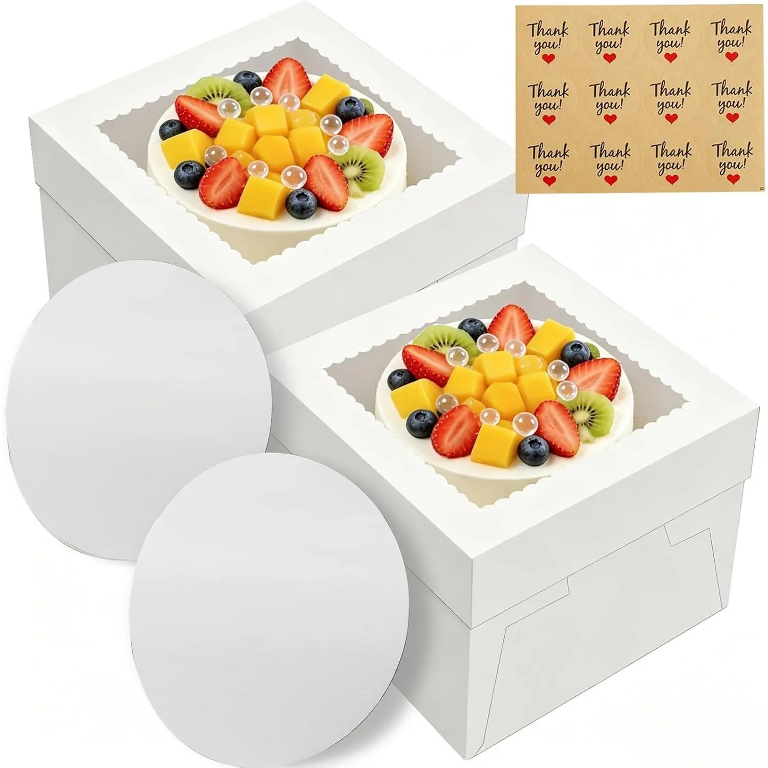 2 Pack Cake Boxes with Window, 12x12x8 Inch, Cake Carrier with  | Tall White Cake Box, with 2 count Cake Boards, for Cakes Cookie Cupcake Pie Birthday Party Wedding
