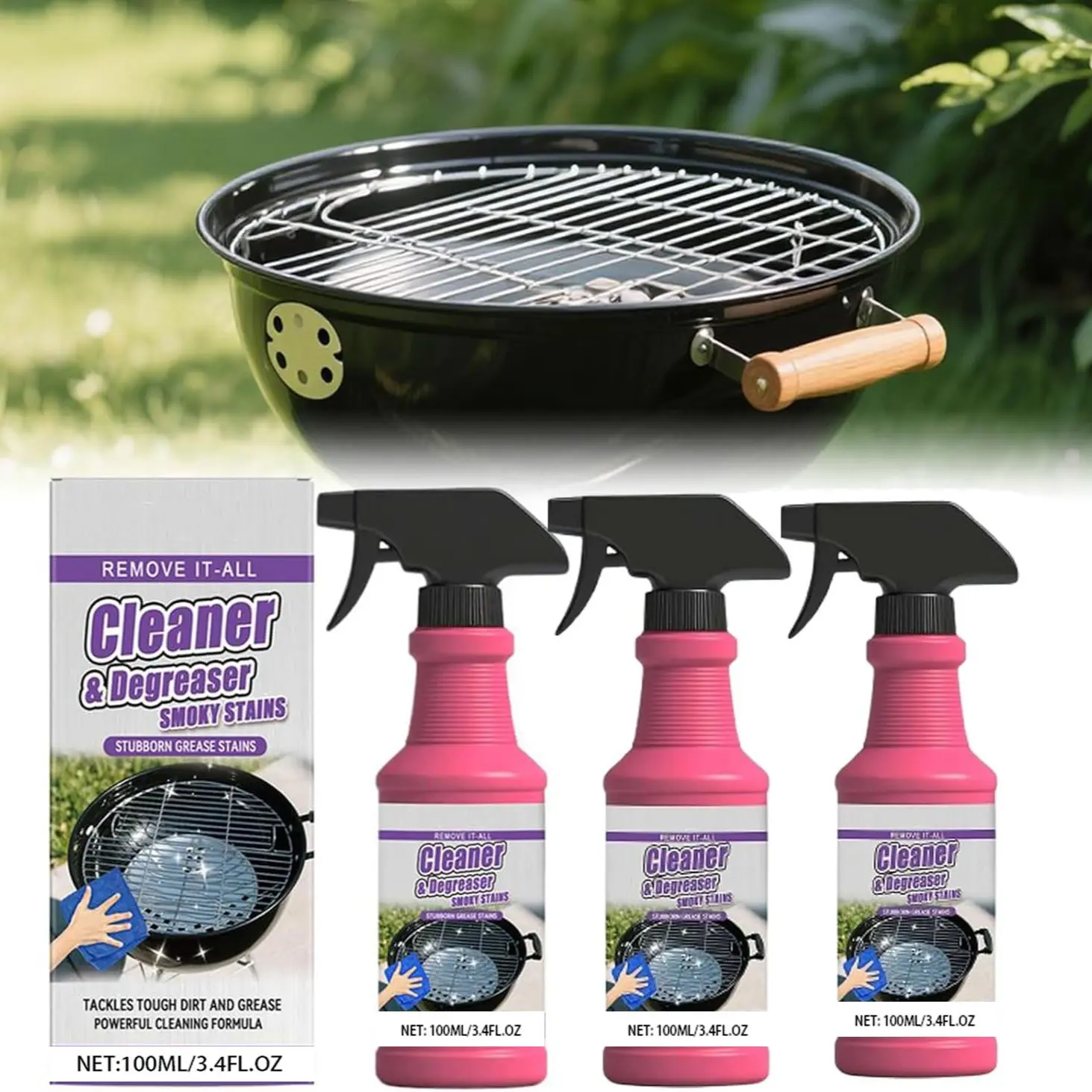 BBQ Grill Rack Cleaner Spray, Cleaning Spray, Fast-Acting Heavy-Duty Degreaser, Removes Grease, Kitchen Cleaner for Stainless Steel, Smoker, Outdoor Kitchen (3pcs)