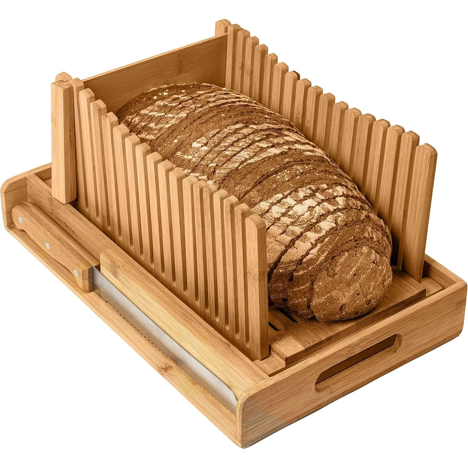 Bread Slicer with Crumb Tray  Bread  for Homemade Bread, Loaf Cakes, Bagels Slicer, 3 Slice Sizes, Adjustable, Compact, Foldable
