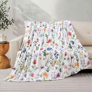 Floral Blanket Colorful Plants Wildflowers Throw Blanket Botanical Flowers Printed Blankets Soft Cozy Flannel Fleece Bed Blankets for Couch Sofa Bed Lounging