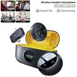 Wireless lavalier microphone for IOS USB-C Android laptops, intelligent noise cancelling laptop microphone indicator light, LED power display with charging case, video recording, TikTok, YouTube, Lapel Mic