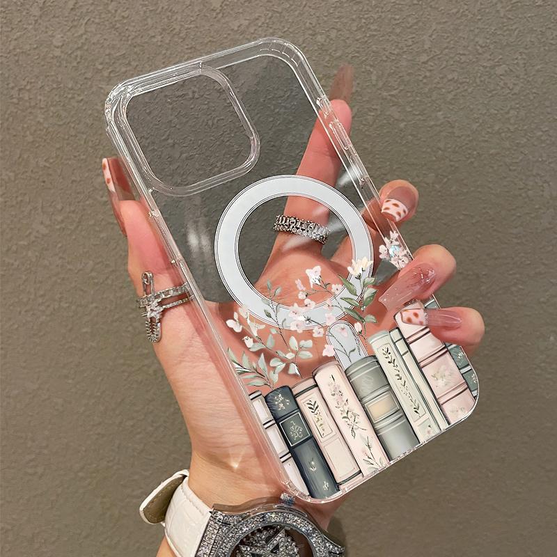 Soft Girl Magnetic Case for iPhone11/12/13/14/15/16/17/promax, Floral Bookshelf Lightweight, Drop-Proof, MagSafe Compatible | Perfect for Teen Girls