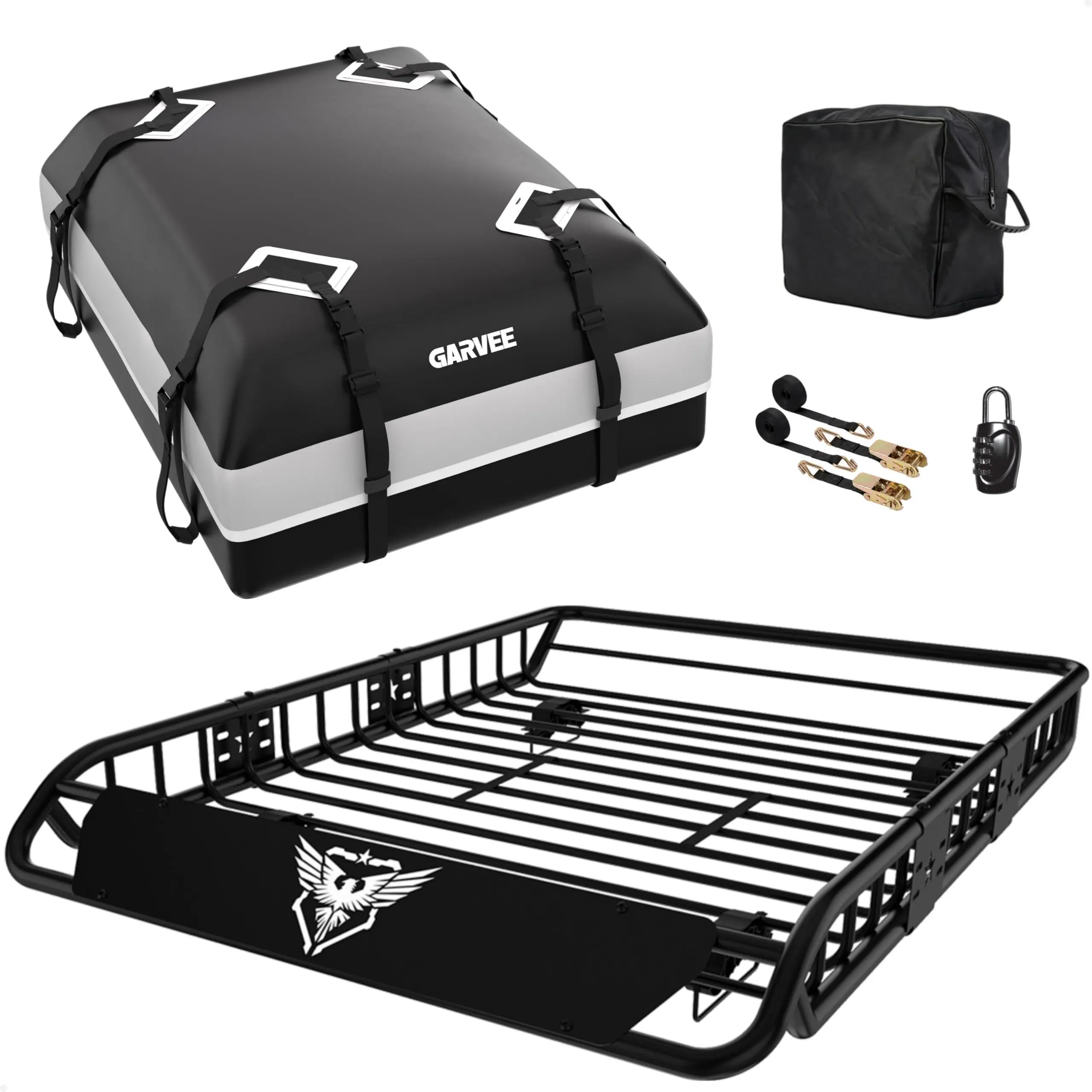 200 lb Roof Rack Basket Cargo Carrier, 54" x 39" Steel Rooftop Basket - Includes 15 cu ft Waterproof Cargo Bag (44" x 34" x 17") - Multi-fit Fit for SUV/Truck/Vehicle - Black