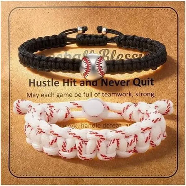 Baseball Bracelet Adjustable Braided Baseball Stuff Gifts For Baseball Players Lovers Ideas with Message  Card