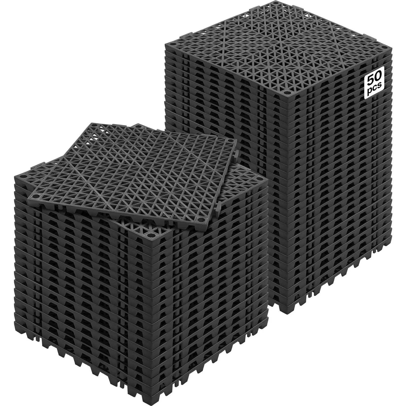 【Summerfinds】VEVOR Interlocking Tile 50PCS Black, Drainage Tiles 12" x 12" Splicing, Soft PVC Interlocking Drainage Floor Tiles, Non-Slip Drainage Holes for Restroom, Bathroom, Kitchen, Pool, Wet Areas