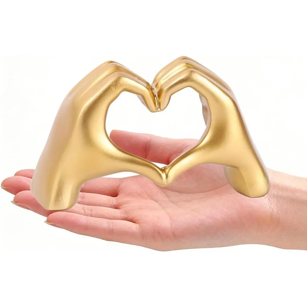 Artistic Smooth Compact Heart Shape Hands Sculpture - Gold Decorative Home Shelf Figurine for Living Room, Love Finger Statue Knick Knacks for Bedroom, Wedding Christmas Birthday Gifts, Modern