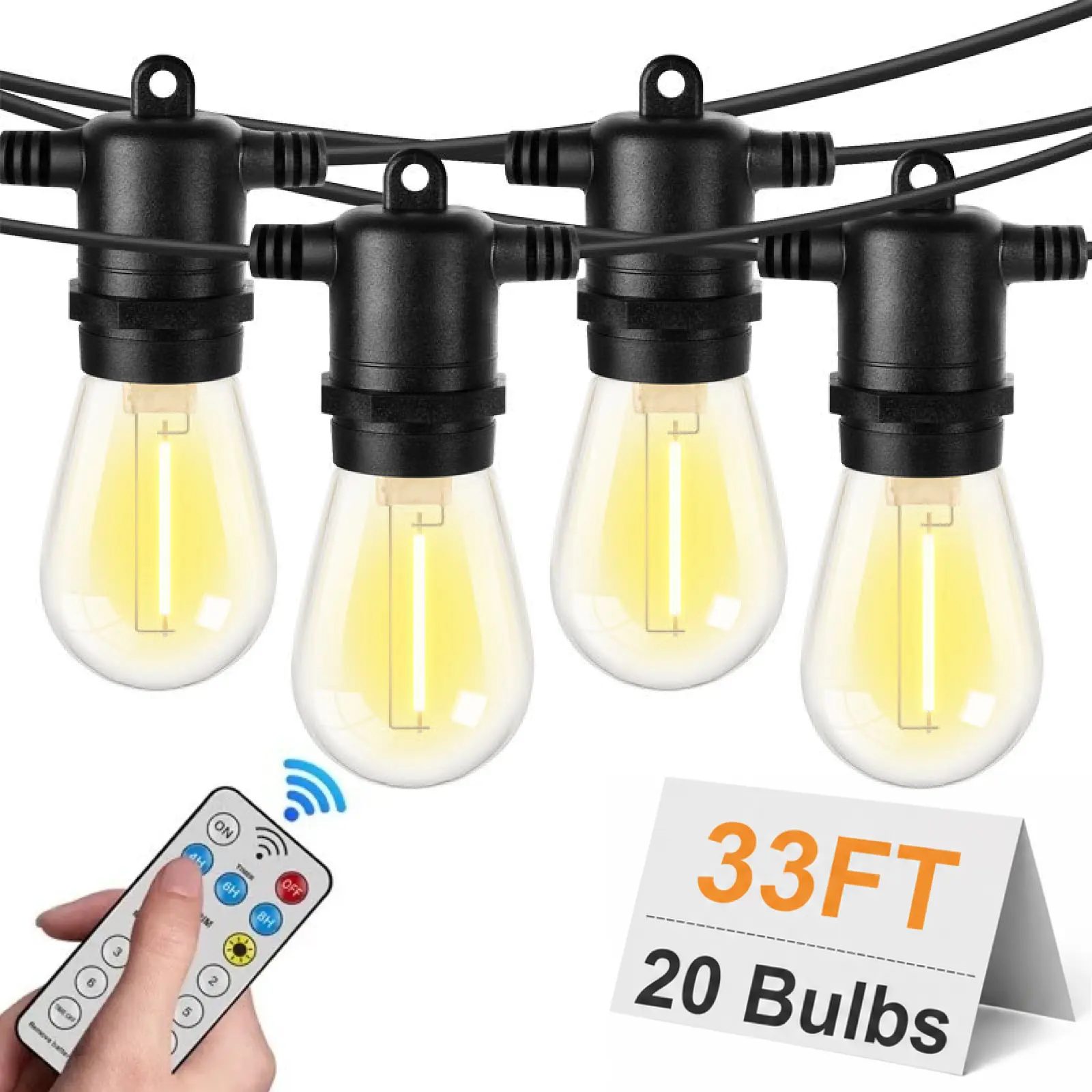 Outdoor LED String Lights 33FT 20 Bulbs, Warm White Waterproof Patio Lights, Shatterproof Plug-in Hanging Lights for Garden, Porch, Backyard, Balcony, Party, Wedding, Christmas Home Decor
