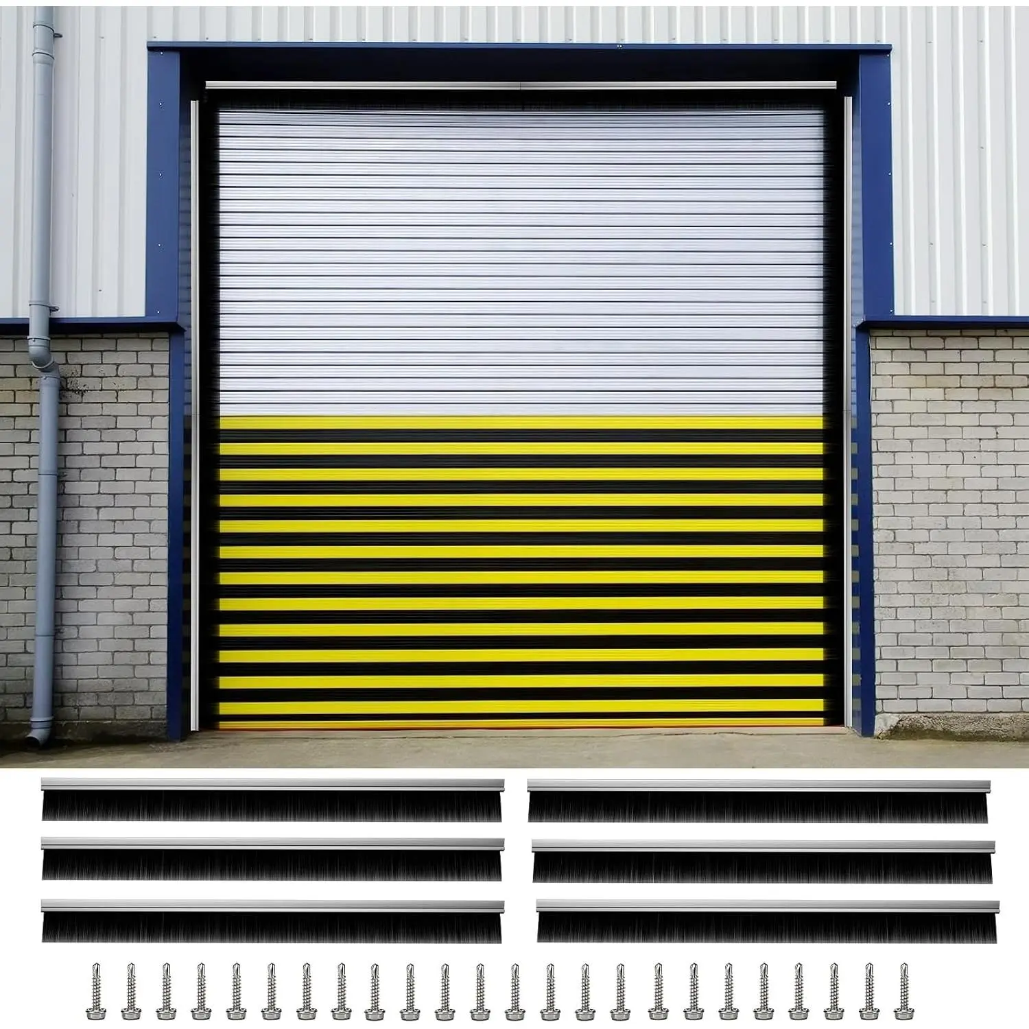 3" Garage Door Brush Seal Kit, for Roll Up Doors 8 x 8ft, Nylon Brush with  Alloy Base, Ideal for Exterior Commercial Door, Warehouse and Industrial Use, Easy Mounting, Black&.