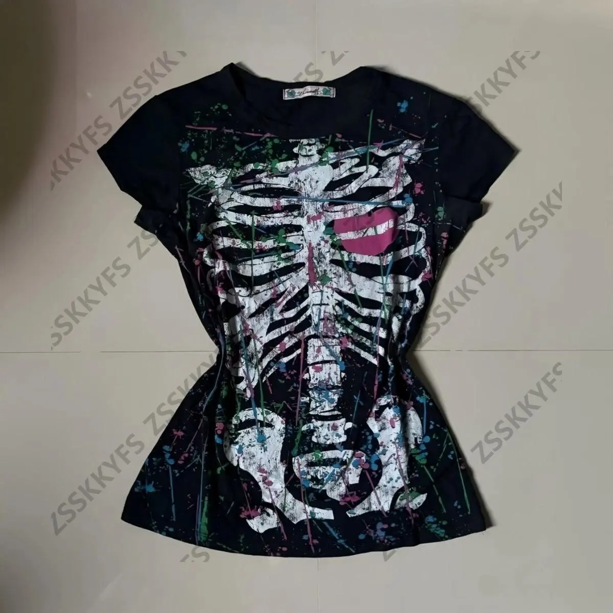 Gothic Skull Streetwear Graphic Punk T-shirts Summer Vintage Y2k Hip-hop Gyaru Shirt Top Women Short-sleeved Cuteore Tees Blusen