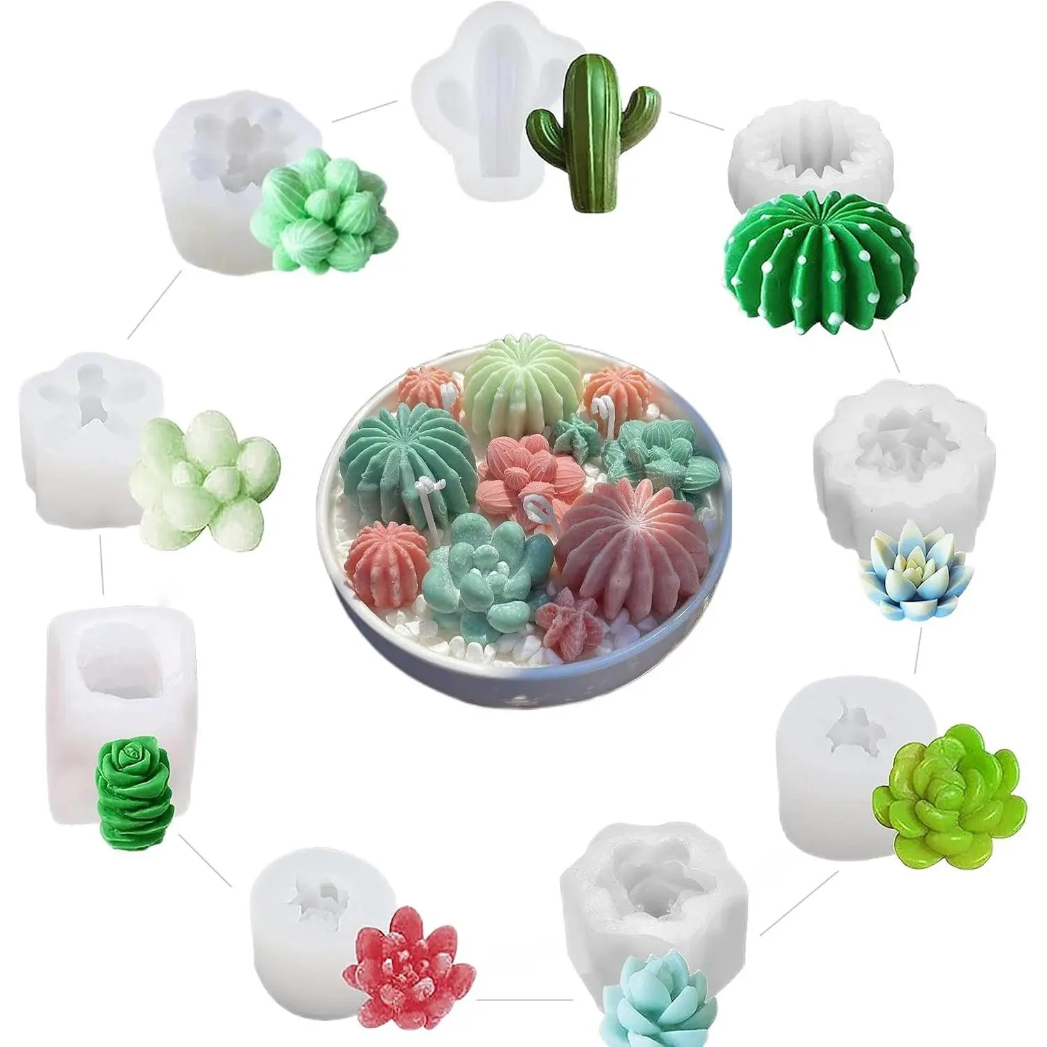 9 Pack Succulent  Mold,Flower  Mold, Candle Molds. Cacti Candle Mold  for Scented Candles Soaps Making, Wax,  Casting,Soap Cake Dessert Mousse Mold (A)
