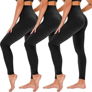 Women's 3-Pack High-Waisted Tummy Control Leggings - Soft Fabric Yoga Pants with Pocket Detail for Workout, Running