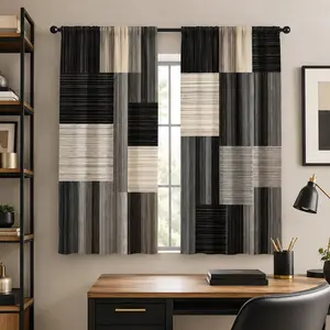 Minimalist Square Line Art Print Curtains, 2 Panels, Easy Rod Pocket Installation, Semi-Transparent Privacy Drapes for Bedroom Living Room Kitchen