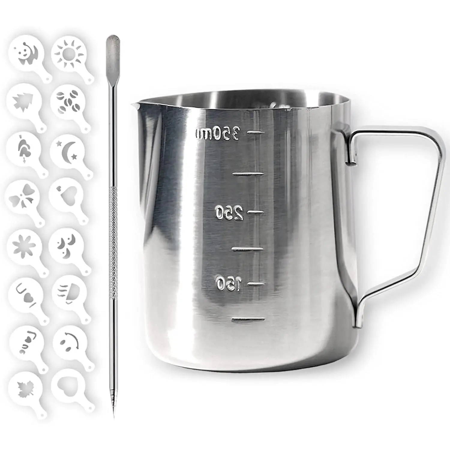 Milk Frothing Pitcher Steaming Pitchers Stainless Steel Milk/Coffee/Latte/Cappuccino Steam Pitchers Milk Jug Cup (350ml/12oz Set)
