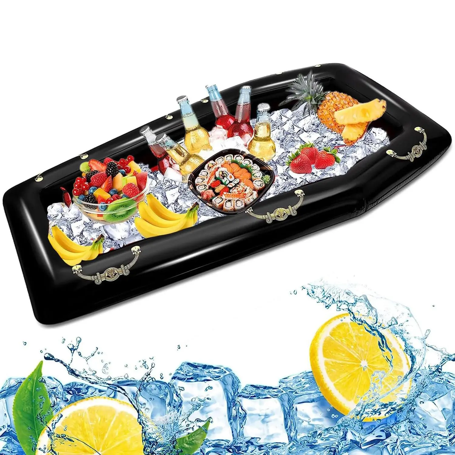 Inflatable Coffin Cooler, Fake Coffin Floatie Drink Ice Chest Buffet Bucket,  Ice Serving Bar Cooler,  Large Reusable Buffet Ice Tray, Food & Drink Chiller for Halloween Party, Spooky Theme Decor, Pool Party, BBQ & Outdoor Gatherings, Floaties