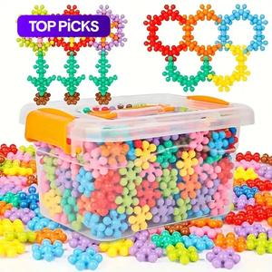 random color flower building blocks, 3d snowflake puzzle, diy educational plastic assembly toy, ideal birthday gifts