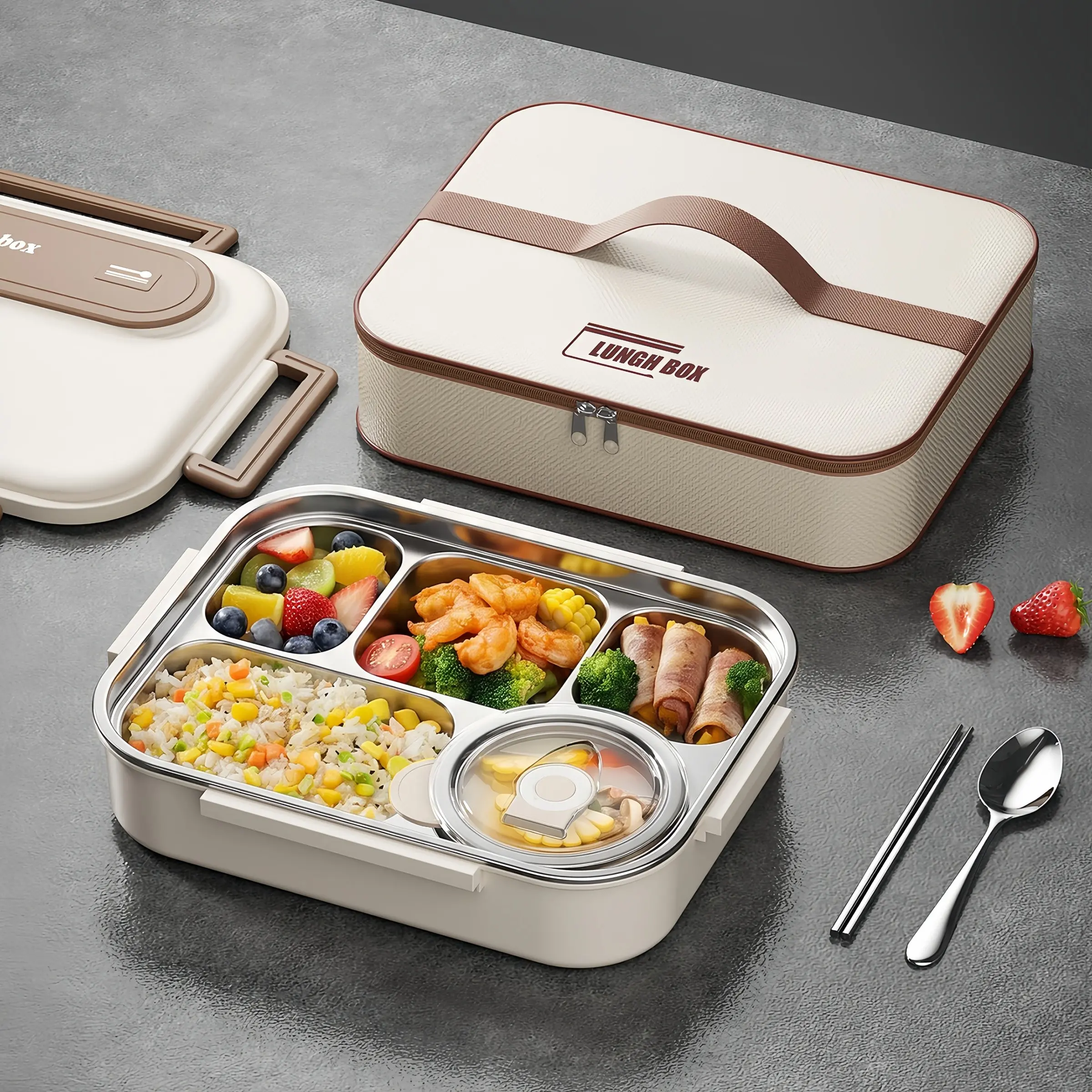 304 Stainless Steel Lunch Box Set, Multi-Compartment, Large Capacity, Microwave Safe, Leak-Proof, Insulated, Ideal for Picnics, Office, Students