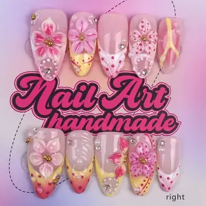 Delicatething Y2K Style Almond Nails, Handmade Wearable Nails, 4 Sizes XS S M L, Perfect for Parties, Includes Jelly Glue, Crystal Stick, Scrubber