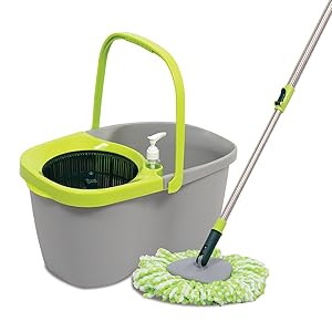 Spin Mop and Set - Microfiber Mop Head with Extendable Handle and Easy Wring - Multi Surface System for Wet Mopping